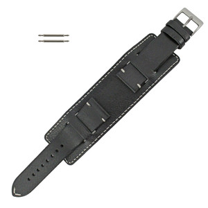 Vintage Style Wide Watch Band Cuff Style 22mm Black Leather Strap 7 3/4 Inch Length Vintage Style Wide Watch Band Cuff Style 22mm Black Leather Strap 7 3/4 Inch Length