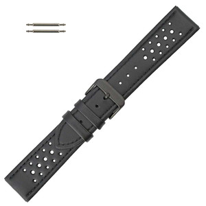 Hadley Roma Leather Watch Band Waterproof 18mm Black 7 7/8 Inch Length