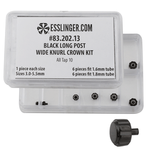 Waterproof Long Post Wide Knurl Quartz Watch Crown Assortment Black To Fit 1.6mm And 1.8mm Case Tubes