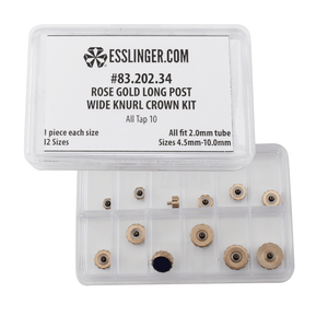 Waterproof Long Post Wide Knurl Quartz Watch Crown Assortment Rose Gold To Fit 2.0mm Case Tubes