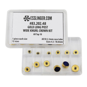 Waterproof Long Post Wide Knurl Quartz Watch Crown Assortment Gold To Fit 2.5mm Case Tubes