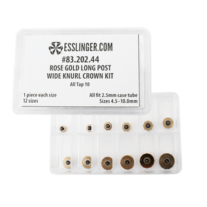 Waterproof Long Post Wide Knurl Quartz Watch Crown Assortment Rose Gold To Fit 2.5mm Case Tubes