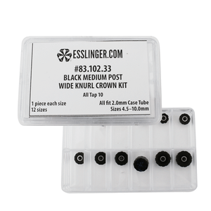 Waterproof Medium Post Wide Knurl Quartz Watch Crown Assortment Black To Fit 2.0mm Case Tubes