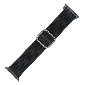 Black Elastic Nylon Watch Band with Crystal Buckle Made to Fit 42mm Apple® Watch