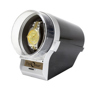 Diplomat Single Automatic Watch Winder Black with Silver Accents Diplomat Single Automatic Watch Winder Black with Silver Accents