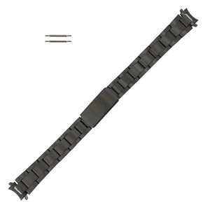 Black 6 1/2 Inch Length Metal Watch Band Multiple Curved End 12 to 16mm