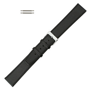 Leather Watch Band 24mm Extra Long Black Classic Calf 10 1/1 Inch Length