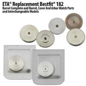 ETA® Replacement Bestfit® 182 Barrel Complete and Barrel, Cover And Arbor Watch Parts And Interchangeable Models ETA® Replacement Bestfit® 182 Barrel Complete and Barrel, Cover And Arbor Watch Parts And Interchangeable Models