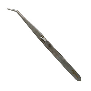 Cross Locking Stainless Steel Tweezer with Bent Serrated Tips