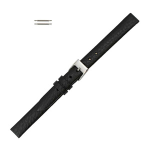 Watch Band 10mm Black Crushed Leather Calf Style 7 1/8 Inch Length