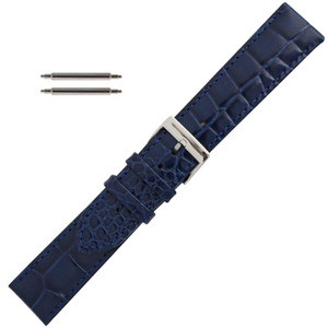 Hadley Roma Navy Blue Leather Watch Strap 24mm Padded Stitched Croco Grain 7 1/2 Inch