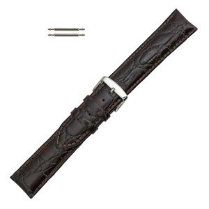 Brown Leather Watch Strap 22mm Extra Long Padded Stitched Croco Grain 8 7/8 Inch Length