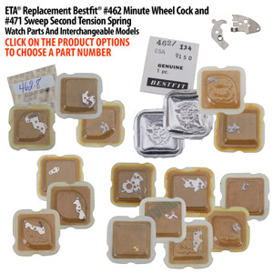 ETA® Replacement Bestfit® #462 Minute Wheel Cock And #471 Sweep Second Tension Spring Watch Parts And Interchangeable Models