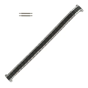 Classic Expansion 6 3/8 to 9 Inch Length Metal Watch Band Stainless Steel and Black Expandable Ends Fit 10 to 14mm