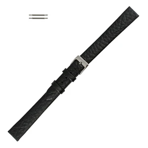 Watch Band 12mm Black Soft Flat Leather Classic Calf 8 1/2 Inch Length