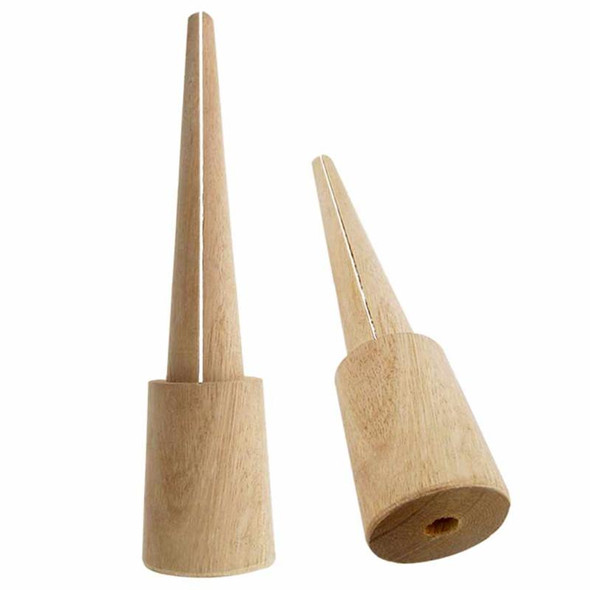 Split wood mandrel for smoothing inside of rings