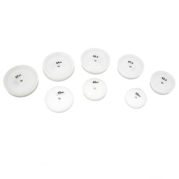 Set of eight large nylon dies for watch repair