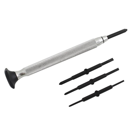 Screwdriver set with reversible blades for straight and phillips screws