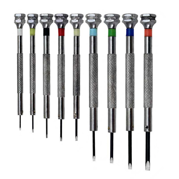 Nine-piece screwdriver set with rotating base