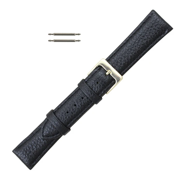 16mm Leather Watch Band Black Polished Calf 7 1/2 Inch Length