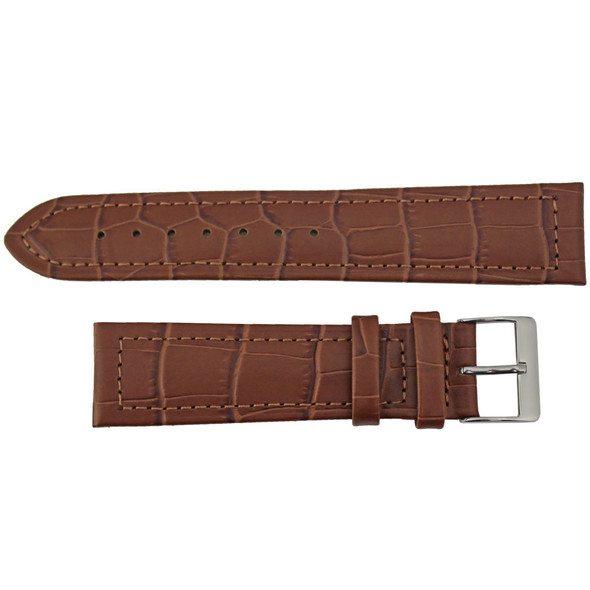 20mm Leather Watch Band Brown Stitched Alligator Grain 7 7/16 Inch Length