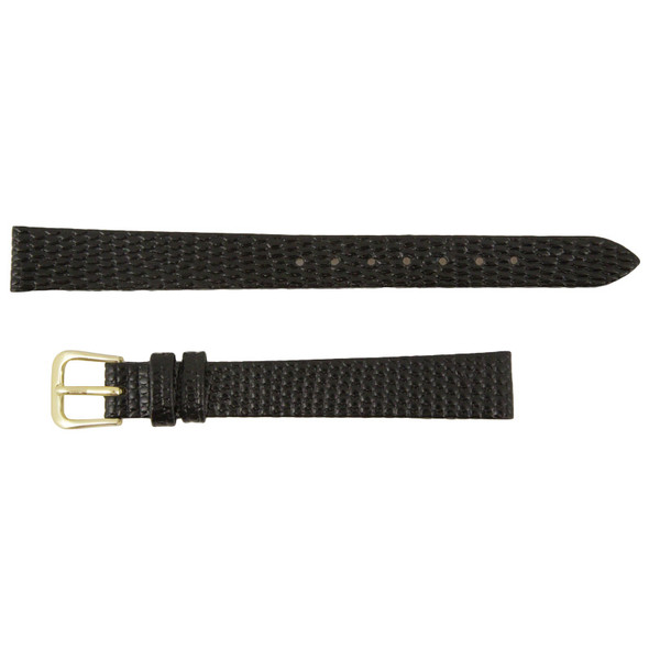 Black Leather Watch Band 12MM Lizard Grain