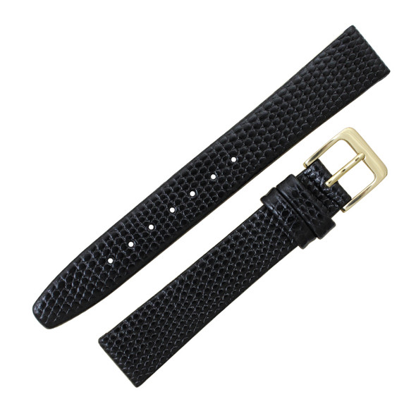 Black Leather Watch Band 18MM Lizard Grain