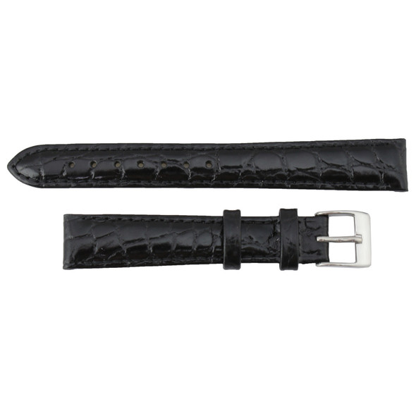 14mm Leather Watch Band Black Crocodile Grain 6 3/4 Inch Length