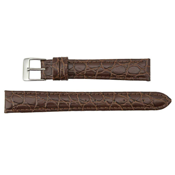 14mm Leather Watch Band Brown Crocodile Grain 7 Inch Length