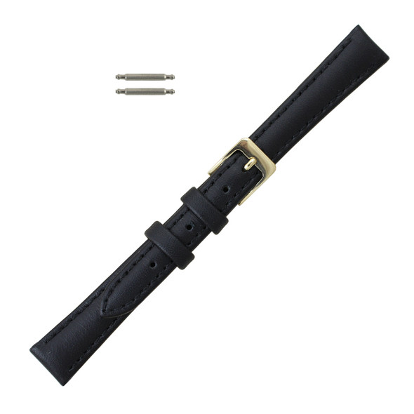 Classic Calf Style Watch Band 13mm Black Leather 6 3/4 Inch Length
