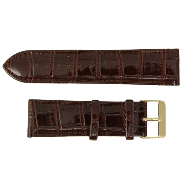 Leather Watch Band 24 MM Shiny Reddish Brown Leather Alligator Grain Extra Wide Band