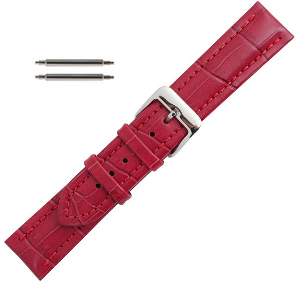 24mm red padded alligator grain stitched leather watch band