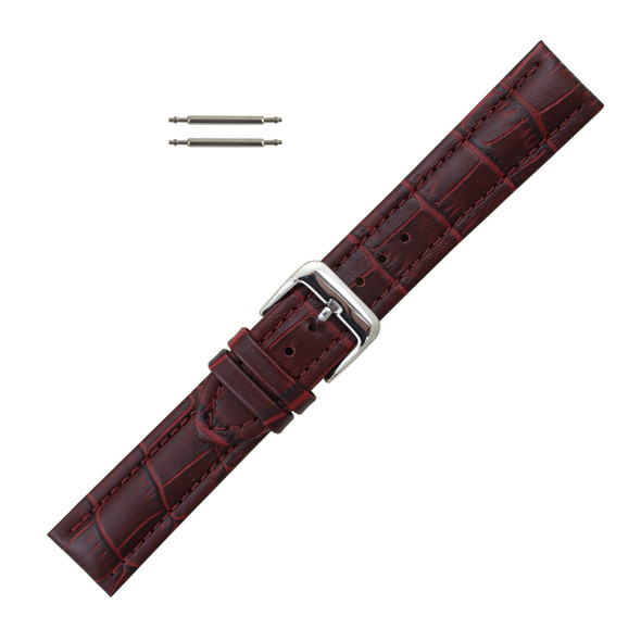 Burgundy Leather Watch Band 18mm Padded Alligator Grain Stitched 7 5/16 Inch Length