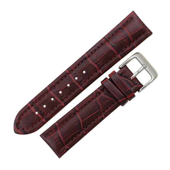 Burgundy Leather Watch Band 18mm Padded Alligator Grain Stitched 7 5/16 Inch Length