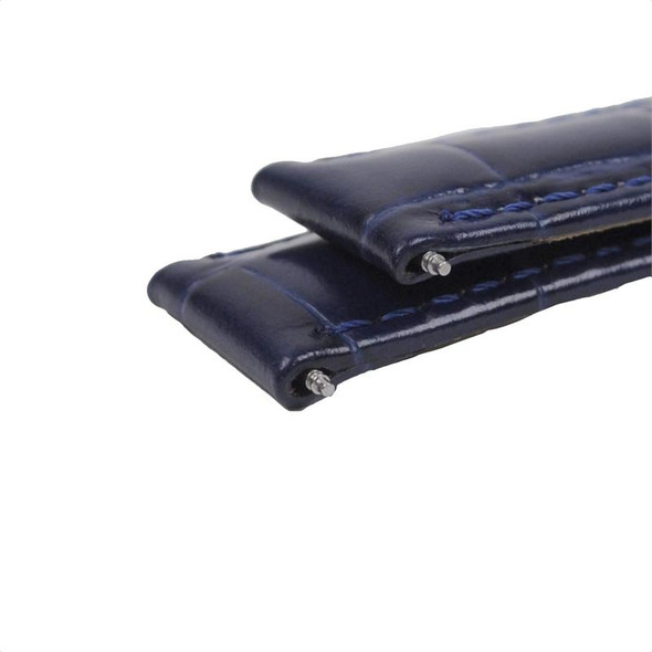 20mm navy blue padded stitched croco grain leather watch strap