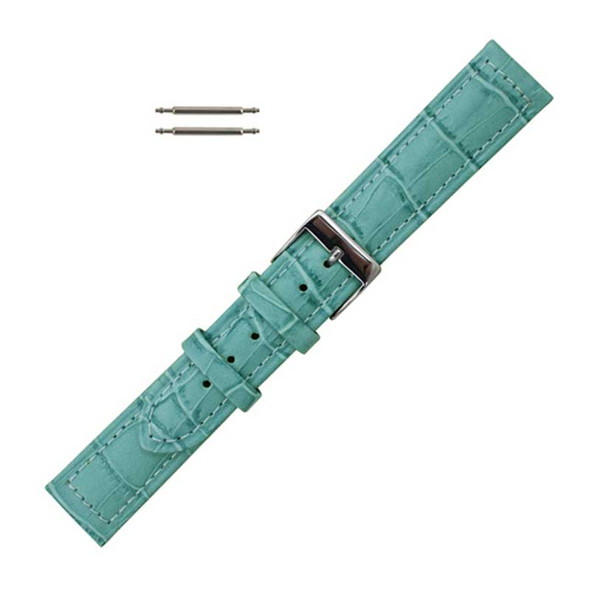 12mm Leather Watch Band Light Blue Stitched Alligator Grain 6 7/8 Inch Length