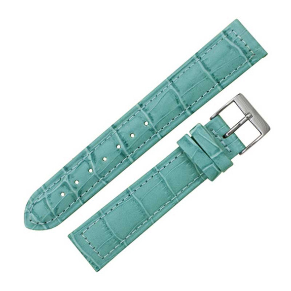 20MM Leather Watch Band Light Blue Stitched Alligator Grain