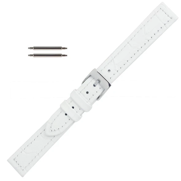 14mm white stitched alligator grain leather watch band