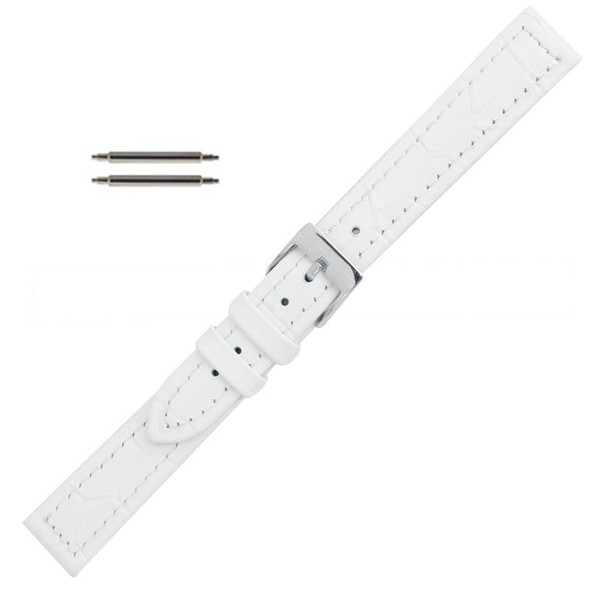 20mm white alligator-grain leather watch band with hand-stitched loops