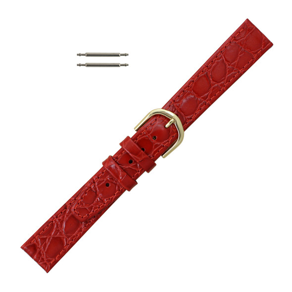 Red Leather Watch Strap 18mm Stitched Flat Croco Grain 7 7/16 Inch Length