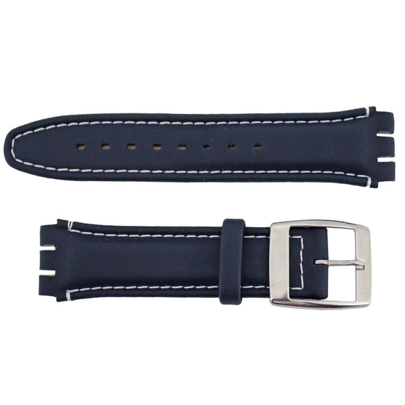 Generic Chronograph Swatch® Watch Band Navy Blue 22mm Stitched fits 19mm Notched Case 7 1/2 Inch Length