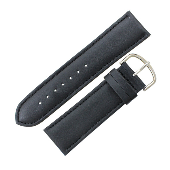 Leather Watch Band 26mm Black Leather Classic Grain Extra Wide Band 7 1/2 Inch Length