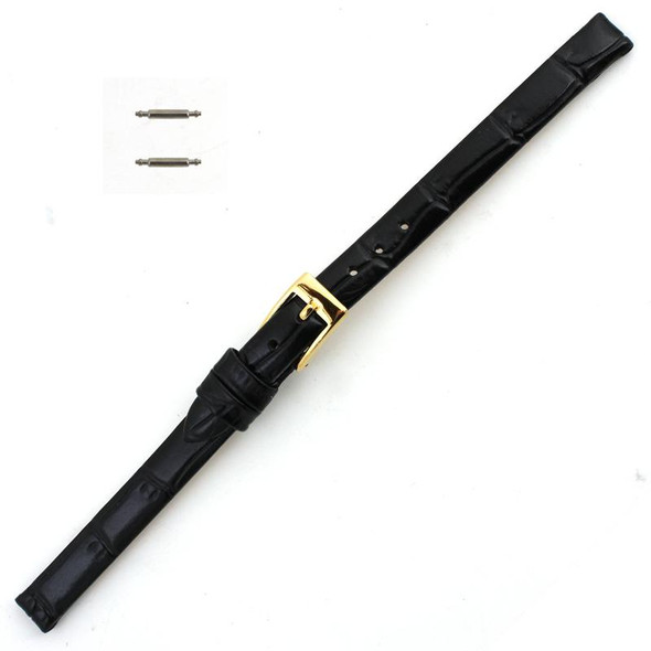 8mm Watch Band Black Leather Alligator Grain 6 15/16 Inch Length