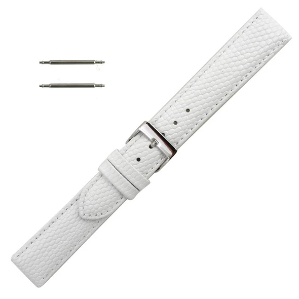 16mm Watch Band White Lizard Grain Leather 7 1/2 Inch Length