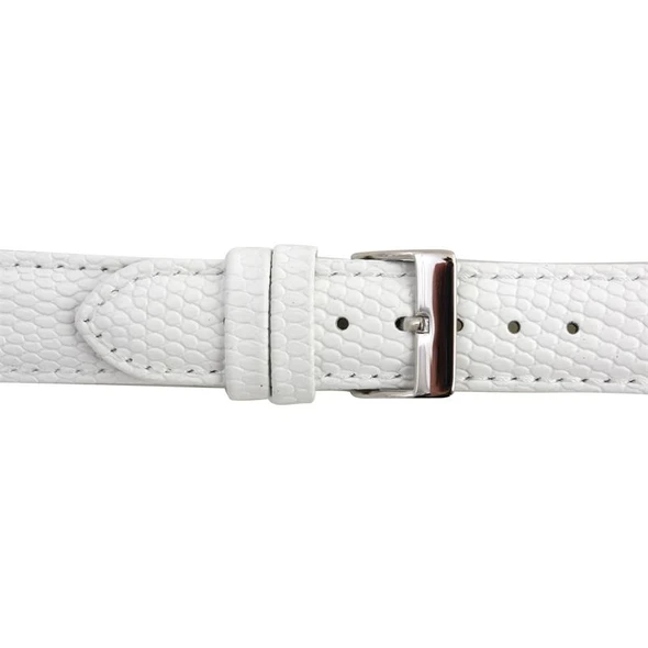 16mm Watch Band White Lizard Grain Leather 7 1/2 Inch Length