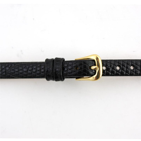 Ladies Watch Band 8 MM Black Long Leather Lizard Grain