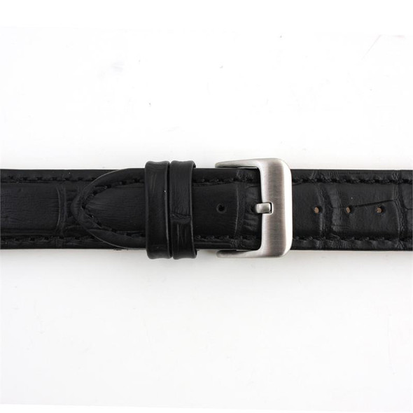 Black Leather Watch Band 22mm Padded Alligator Grain 9 Inch Length