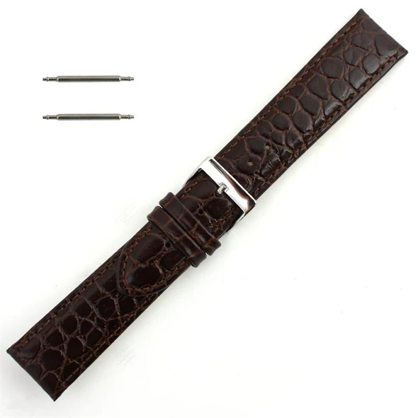 Brown Leather Watch Strap 20mm Padded Stitched Croco Grain 7 7/16 Inch Length