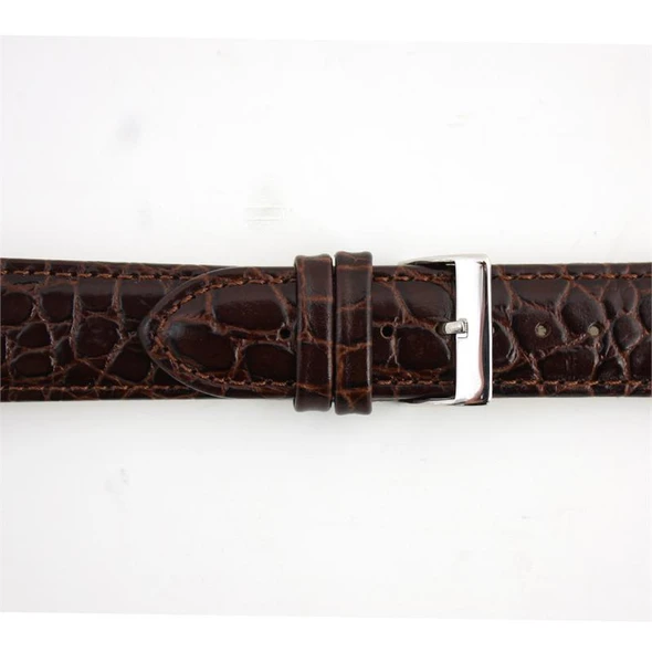 Brown Leather Watch Strap 20mm Padded Stitched Croco Grain 7 7/16 Inch Length