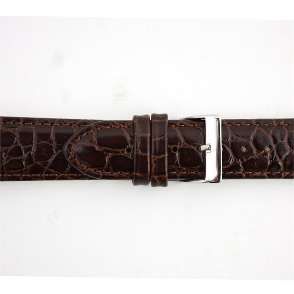 Brown Leather Watch Strap 24mm Padded Stitched Croco Grain 7 7/16 Inch Length